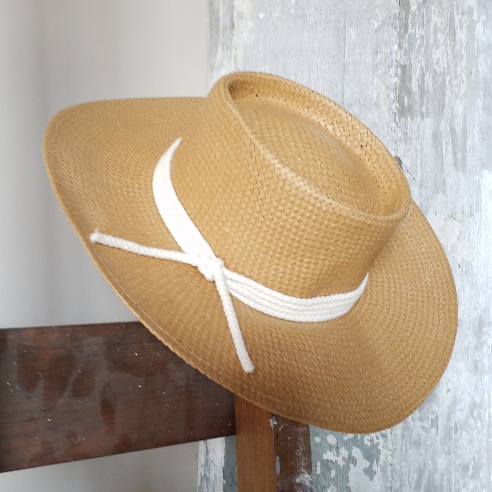 GIGI PIP Bre Porkpie Natural Woven Straw Hat, Size 57 - Picture 3 of 8